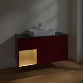 Тумба под раковину Villeroy & Boch Finion 120х50,1 см с подсветкой МДФ пион матовый лак/стекло черное матовое F412HFHB