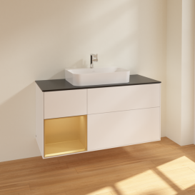 Тумба под раковину Villeroy & Boch Finion 120х50,1 см с подсветкой МДФ белый матовый лак/стекло черное матовое F412HFMT