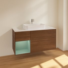 Тумба под раковину Villeroy & Boch Finion 120х50,1 см с подсветкой МДФ шпон грецкого ореха/стекло белое матовое F411GMGN