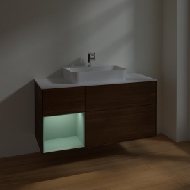 Тумба под раковину Villeroy & Boch Finion 120х50,1 см с подсветкой МДФ шпон грецкого ореха/стекло белое матовое F411GMGN