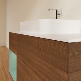 Тумба под раковину Villeroy & Boch Finion 120х50,1 см с подсветкой МДФ шпон грецкого ореха/стекло белое матовое F411GMGN