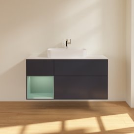 Тумба под раковину Villeroy & Boch Finion 120х50,1 см с подсветкой МДФ темно-синий матовый лак/стекло белое матовое F411GMHG