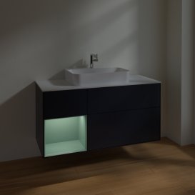 Тумба под раковину Villeroy & Boch Finion 120х50,1 см с подсветкой МДФ темно-синий матовый лак/стекло белое матовое F411GMHG