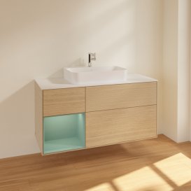 Тумба під раковину Villeroy & Boch Finion 120х50,1 см із підсвічуванням МДФ шпон дуба/скло біле матове  F411GMPC