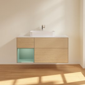 Тумба під раковину Villeroy & Boch Finion 120х50,1 см із підсвічуванням МДФ шпон дуба/скло біле матове  F411GMPC