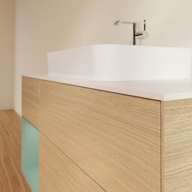 Тумба під раковину Villeroy & Boch Finion 120х50,1 см із підсвічуванням МДФ шпон дуба/скло біле матове  F411GMPC