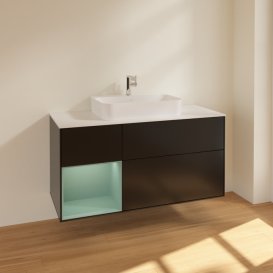 Тумба під раковину Villeroy & Boch Finion 120х50,1 см із підсвічуванням МДФ чорний матовий лак/скло біле матове F411GMPD