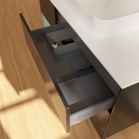 Тумба під раковину Villeroy & Boch Finion 120х50,1 см із підсвічуванням МДФ чорний матовий лак/скло біле матове F411GMPD