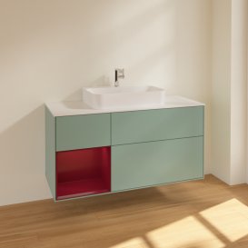 Тумба під раковину Villeroy & Boch Finion 120х50,1 см із підсвічуванням МДФ оливковий матовий лак/скло біле матове F411HBGM