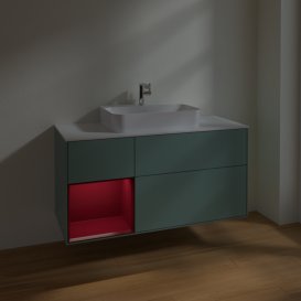 Тумба під раковину Villeroy & Boch Finion 120х50,1 см із підсвічуванням МДФ оливковий матовий лак/скло біле матове F411HBGM