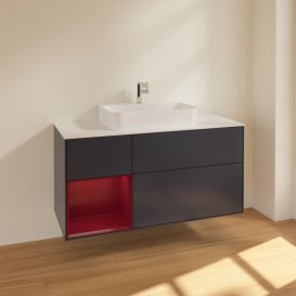 Тумба під раковину Villeroy & Boch Finion 120х50,1 см із підсвічуванням МДФ темно-синій матовий лак/скло біле матове F411HBHG