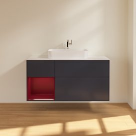 Тумба під раковину Villeroy & Boch Finion 120х50,1 см із підсвічуванням МДФ темно-синій матовий лак/скло біле матове F411HBHG