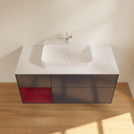 Тумба під раковину Villeroy & Boch Finion 120х50,1 см із підсвічуванням МДФ темно-синій матовий лак/скло біле матове F411HBHG