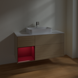 Тумба під раковину Villeroy & Boch Finion 120х50,1 см із підсвічуванням МДФ шпон дуба/скло біле матове F411HBPC