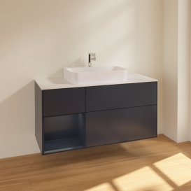 Тумба під раковину Villeroy & Boch Finion 120х50,1 см із підсвічуванням МДФ темно-синій матовий лак/скло біле матове F411HGHG