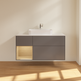 Тумба під раковину Villeroy & Boch Finion 120х50,1 см із підсвічуванням МДФ антрацит матовий лак/скло біле матове F411PCGK