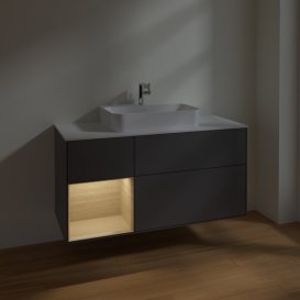 Тумба під раковину Villeroy & Boch Finion 120х50,1 см із підсвічуванням МДФ антрацит матовий лак/скло біле матове F411PCGK