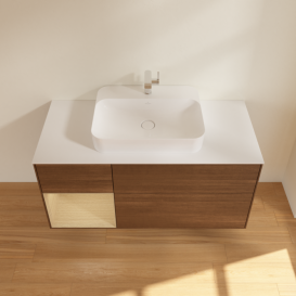 Тумба под раковину Villeroy & Boch Finion 120х50,1 см с подсветкой МДФ шпон грецкого ореха/стекло белое матовое F411PCGN