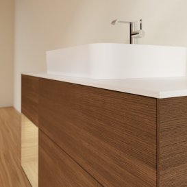 Тумба под раковину Villeroy & Boch Finion 120х50,1 см с подсветкой МДФ шпон грецкого ореха/стекло белое матовое F411PCGN