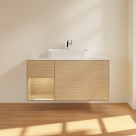 Тумба под раковину Villeroy & Boch Finion 120х50,1 см с подсветкой МДФ шпон дуба/стекло белое матовое F411PCPC