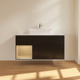 Тумба под раковину Villeroy & Boch Finion 120х50,1 см с подсветкой МДФ черный матовый лак/стекло белое матовое F411PCPD