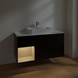 Тумба под раковину Villeroy & Boch Finion 120х50,1 см с подсветкой МДФ черный матовый лак/стекло белое матовое F411PCPD