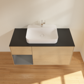 Тумба під раковину Villeroy & Boch Finion 120х50,1 см із підсвічуванням МДФ шпон дуба/скло чорне матове F412GKPC