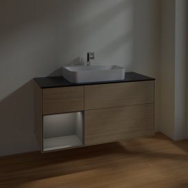 Тумба під раковину Villeroy & Boch Finion 120х50,1 см із підсвічуванням МДФ шпон дуба/скло чорне матове F412GKPC