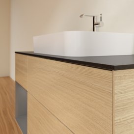 Тумба під раковину Villeroy & Boch Finion 120х50,1 см із підсвічуванням МДФ шпон дуба/скло чорне матове F412GKPC