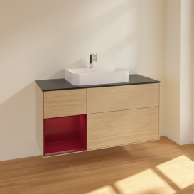 Тумба під раковину Villeroy & Boch Finion 120х50,1 см із підсвічуванням МДФ шпон дуба/скло чорне матове F412HBPC