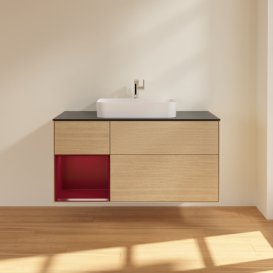 Тумба під раковину Villeroy & Boch Finion 120х50,1 см із підсвічуванням МДФ шпон дуба/скло чорне матове F412HBPC