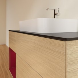 Тумба під раковину Villeroy & Boch Finion 120х50,1 см із підсвічуванням МДФ шпон дуба/скло чорне матове F412HBPC