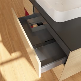 Тумба під раковину Villeroy & Boch Finion 120х50,1 см із підсвічуванням МДФ шпон дуба/скло чорне матове F412HBPC