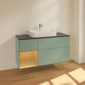 Тумба под раковину Villeroy & Boch Finion 120х50,1 см с подсветкой МДФ оливковый матовый лак/стекло черное матовое F412HFGM