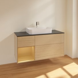 Тумба под раковину Villeroy & Boch Finion 120х50,1 см с подсветкой МДФ шпон дуба/стекло черное матовое F412HFPC