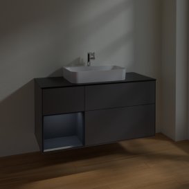 Тумба під раковину Villeroy & Boch Finion 120х50,1 см із підсвічуванням МДФ антрацит матовий лак/скло чорне матове F412HGGK