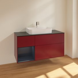 Тумба під раковину Villeroy & Boch Finion 120х50,1 см із підсвічуванням МДФ півонія матовий лак/скло чорне матове F412HGHB