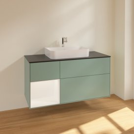 Тумба под раковину Villeroy & Boch Finion 120х50,1 см с подсветкой МДФ оливковый матовый лак/стекло черное матовое F412MTGM