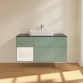 Тумба под раковину Villeroy & Boch Finion 120х50,1 см с подсветкой МДФ оливковый матовый лак/стекло черное матовое F412MTGM