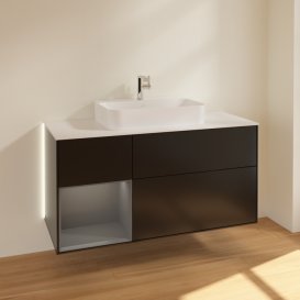 Тумба под раковину Villeroy & Boch Finion 120х50,1 см с подсветкой МДФ черный матовый лак/стекло белое матовое G411GKPD