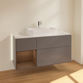 Тумба под раковину Villeroy & Boch Finion 120х50,1 см с подсветкой МДФ антрацит матовый лак/стекло белое матовое G411GNGK