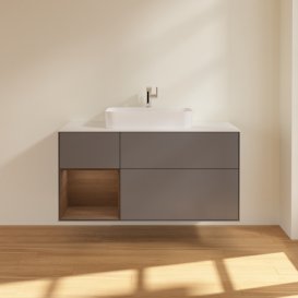 Тумба под раковину Villeroy & Boch Finion 120х50,1 см с подсветкой МДФ антрацит матовый лак/стекло белое матовое G411GNGK