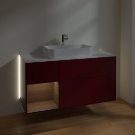 Тумба под раковину Villeroy & Boch Finion 120х50,1 см с подсветкой МДФ пион матовый лак/стекло белое матовое G411GNHB