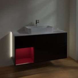 Тумба під раковину Villeroy & Boch Finion 120х50,1 см із підсвічуванням МДФ чорний матовий лак/скло біле матове G411HBPD