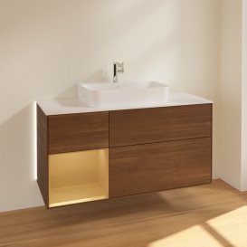 Тумба под раковину Villeroy & Boch Finion 120х50,1 см с подсветкой МДФ шпон грецкого ореха/стекло белое матовое G411HFGN