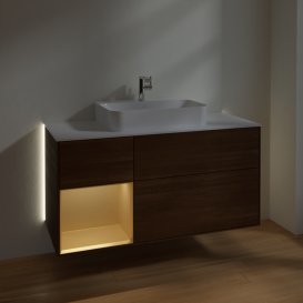 Тумба под раковину Villeroy & Boch Finion 120х50,1 см с подсветкой МДФ шпон грецкого ореха/стекло белое матовое G411HFGN