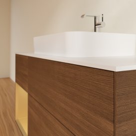 Тумба под раковину Villeroy & Boch Finion 120х50,1 см с подсветкой МДФ шпон грецкого ореха/стекло белое матовое G411HFGN