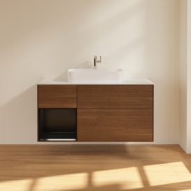 Тумба под раковину Villeroy & Boch Finion 120х50,1 см с подсветкой МДФ шпон грецкого ореха/стекло белое матовое G411PDGN