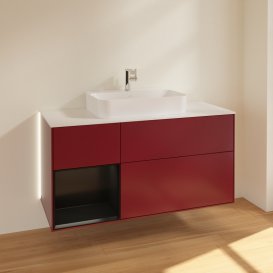 Тумба под раковину Villeroy & Boch Finion 120х50,1 см с подсветкой МДФ пион матовый лак/стекло белое матовое G411PDHB