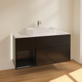 Тумба под раковину Villeroy & Boch Finion 120х50,1 см с подсветкой МДФ черный матовый лак/стекло белое матовое G411PDPD